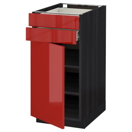 Напольный шкаф с дверцей, 2 ящиками МЕТОД / ФОРВАРА, черный, Рингульт красный