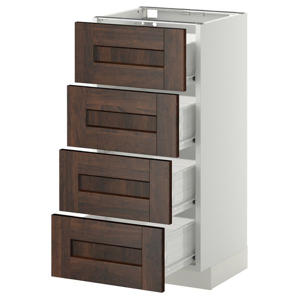 Напольный шкаф 4 фронтальных панели, 4 ящика МЕТОД / ФОРВАРА, белый, Эдсерум коричневый - схема-чертеж с размерами