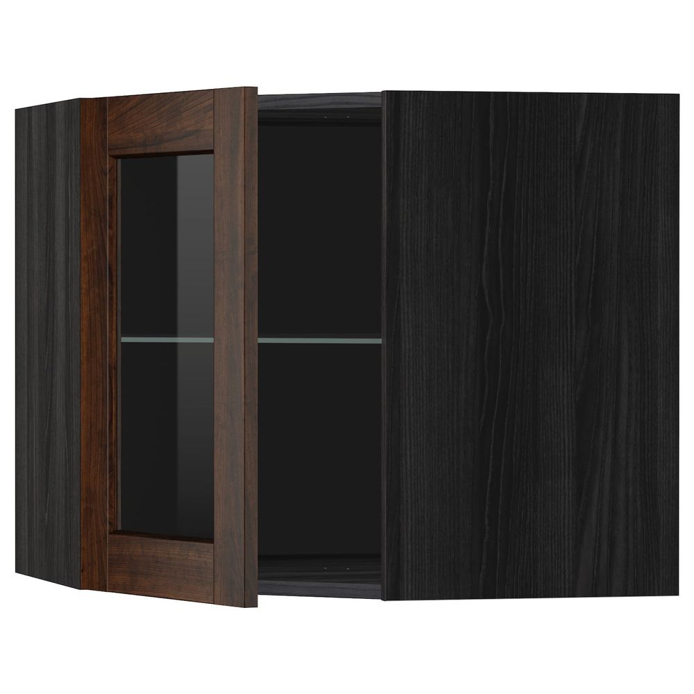 Угловой навесной шкаф с полками, стекляными дв, черный/Эдсерум коричневый 68x60 см IKEA МЕТОД 292.267.82 - схема-чертеж с размерами