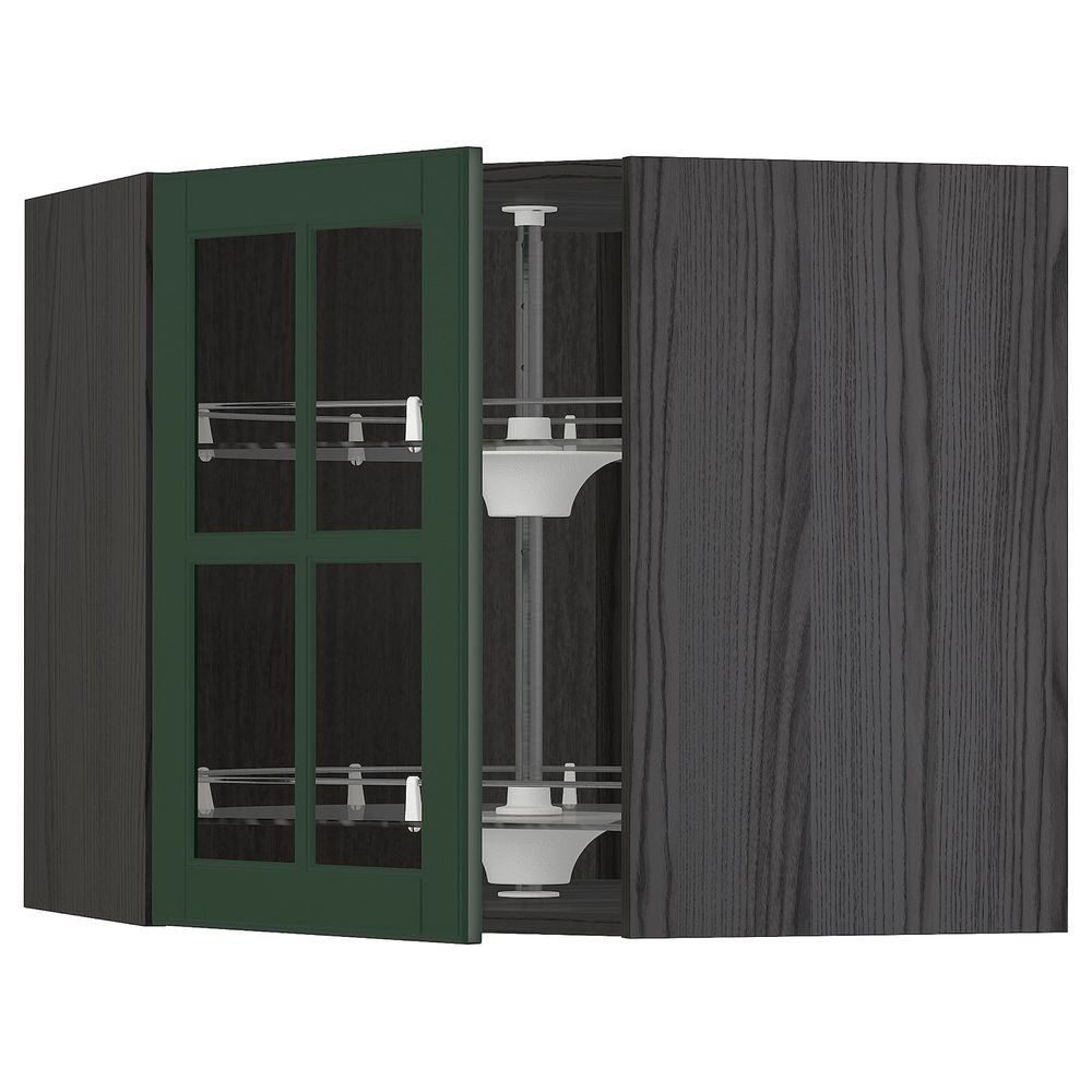 Угловой навесной шкаф с вращающейся секция, стеклянная дв, черный/Будбин темно-зеленый 68x60 см IKEA МЕТОД 993.134.03 - схема-чертеж с размерами