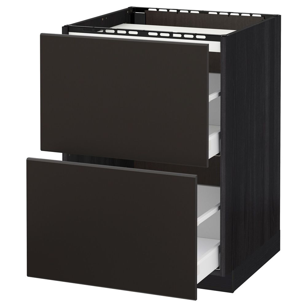 Напольный шкаф, 2 фронтальных панели/2ящика, черный/Кунгсбакка антрацит 60x60 см IKEA МЕТОД / МАКСИМЕРА 492.205.24 - схема-чертеж с размерами