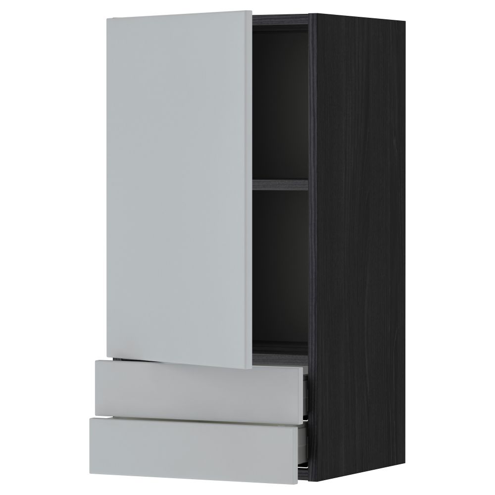 Навесной шкаф с дверцей, 2 ящика МЕТОД / МАКСИМЕРА, черный, Веддинге серый - фото 1