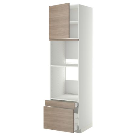 Высокий шкаф для духовки комбинированный, духовка + дверца, 2 ящика МЕТОД / МАКСИМЕРА, белый, Брокхульт светло-серый