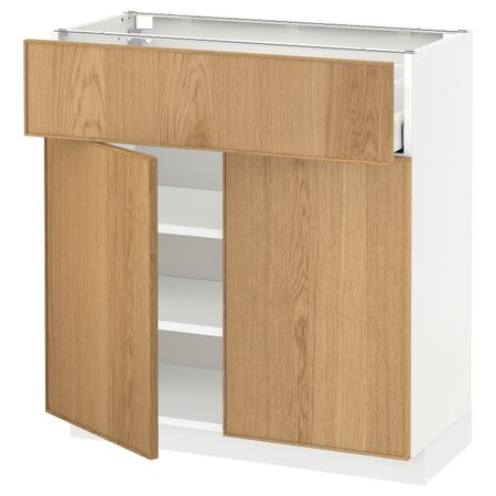 Напольный шкаф + ящик/2дверцы, белый/Экестад дуб 80x37 см IKEA METOD МЕТОД / MAXIMERA МАКСИМЕРА 992.362.16