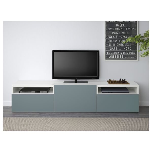 Тумба под ТВ БЕСТО, белый, Вальвикен серо-бирюзовый (180x40x38 см) - схема-чертеж с размерами