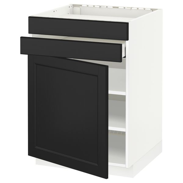 Напольный шкаф для варочной панели, доводчик, 2 фасада, 1 ящик МЕТОД / МАКСИМЕРА, белый, Лаксарби черно-коричневый (60x60 см) - схема-чертеж с размерами