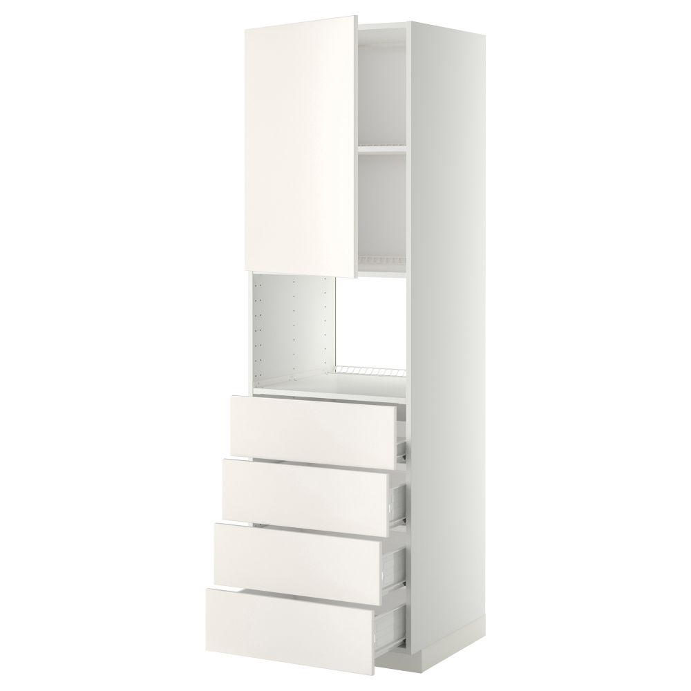 Высокий шкаф для духовки, дверца, 4 ящика МЕТОД / ФОРВАРА, белый, Веддинге белый - фото 1