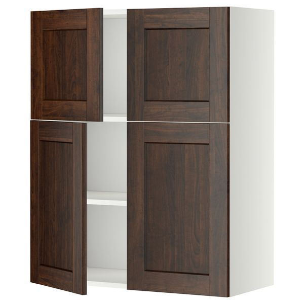 Навесной шкаф с полками, 4 дверцы МЕТОД, белый, Эдсерум коричневый (80x100 см) - схема-чертеж с размерами