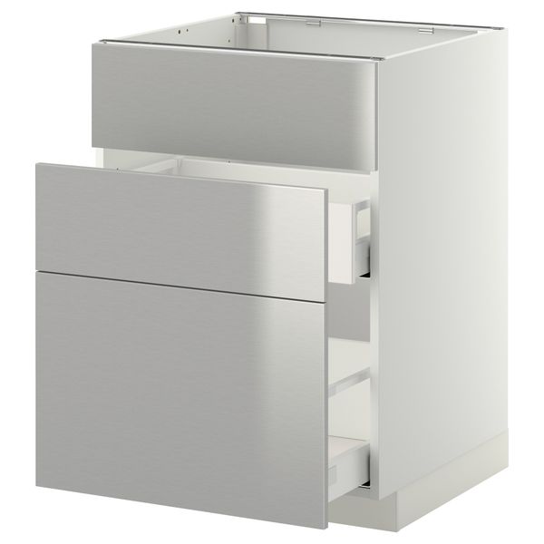 Напольный шкаф под мойку + 3 фронтальных панели, 2 ящика МЕТОД / МАКСИМЕРА, белый, Гревста нержавеющ сталь - схема-чертеж с размерами
