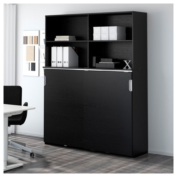 Комбинация для хранения с раздвижной дверцами ГАЛАНТ, черно-коричневый (160x200 см) - фото 2