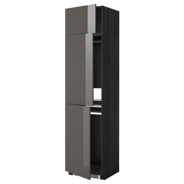 Высокий шкаф для холодильника или морозильника, с 3 дверями МЕТОД, черный, Рингульт серый (60x60x240 см) - схема-чертеж с размерами