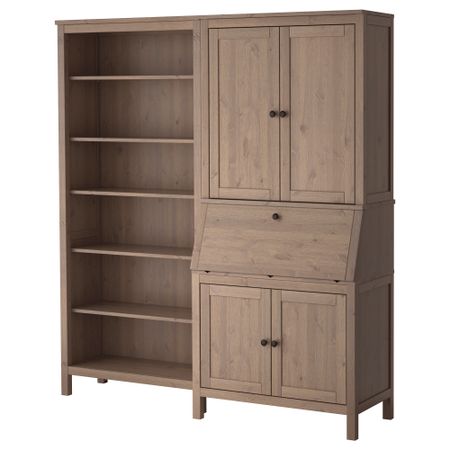 Бюро с дополнительным модулем + стеллаж ХЕМНЭС, серо-коричневый (179x197 см)