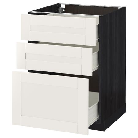 Напольный шкаф с 3 ящиками МЕТОД / ФОРВАРА, черный, Сэведаль белый