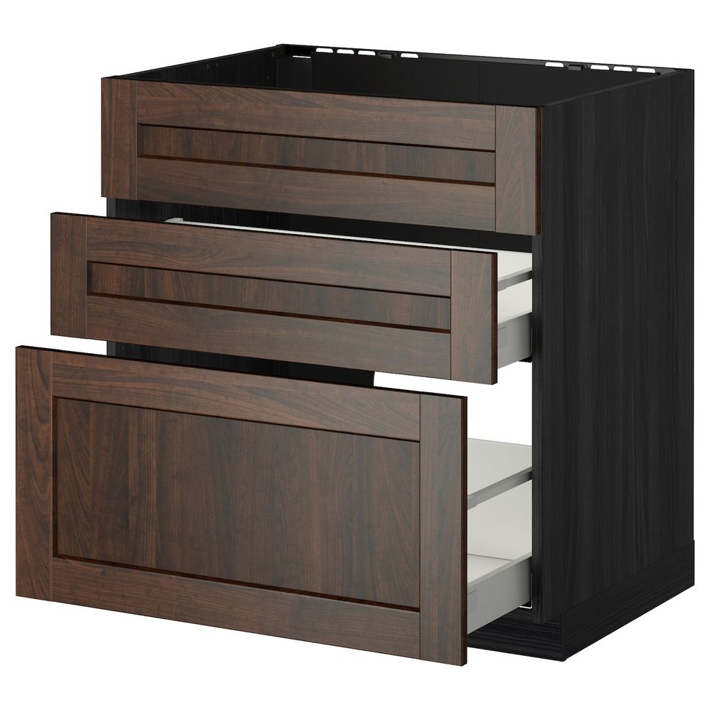 Напольный шкаф под мойку + 3 фронтальных панели/2ящ, черный/Эдсерум коричневый 80x60 см IKEA МЕТОД / МАКСИМЕРА 392.355.64 - схема-чертеж с размерами