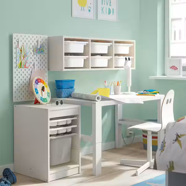 TROFAST Комбинация с контейнером/лотками - белый белый/серый 34x44x56 см - фото 2