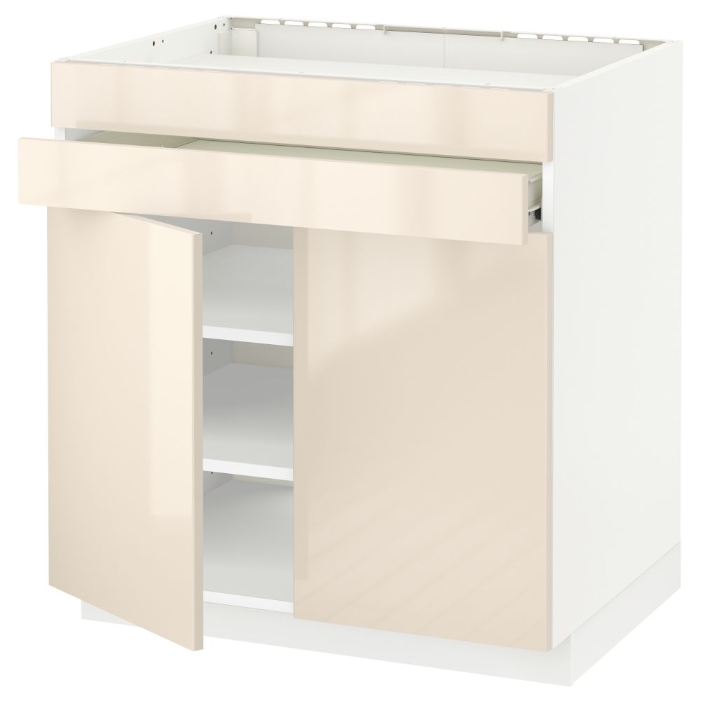 Напольный шкаф для варочной панели, 2 ящика, 2 фасада, 1 ящик МЕТОД / ФОРВАРА, белый, Рингульт кремовый (80x60 см) - схема-чертеж с размерами