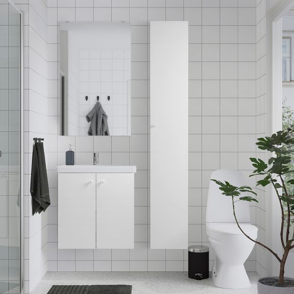 Комплект мебели для ванной,8 предм., белый/ПИЛКОН смеситель 64x43x65 см IKEA FISKÅN ФИСКОН / TVÄLLEN ТВЭЛЛЕН 494.360.86 - схема-чертеж с размерами