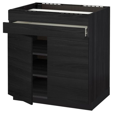 Напольный шкаф для варочной панели, 2 ящика, 2 фасада, 1 ящик МЕТОД / ФОРВАРА, черный, Тингсрид черный (80x60 см)