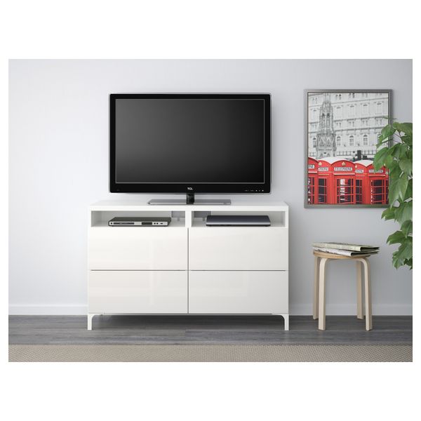 Тумба для ТВ с ящиками, 120x40x74 см, белый, Selsviken глянцевый, белый IKEA BESTÅ БЕСТО 391.939.41 - фото 3