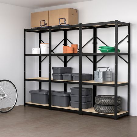 3 секции/полки, черный-дерево 254x55x190 см IKEA BROR БРУР 692.727.05