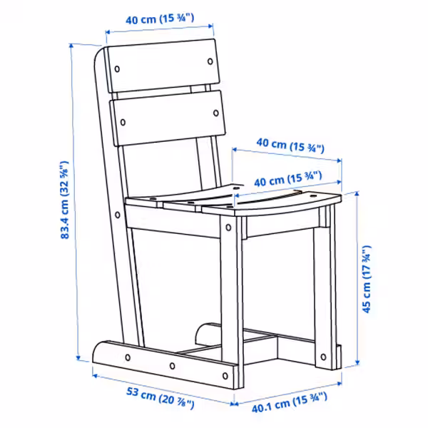 OMMJÄNGE ОММЬЕНГЕ Стул - морилка/синий - схема-чертеж с размерами