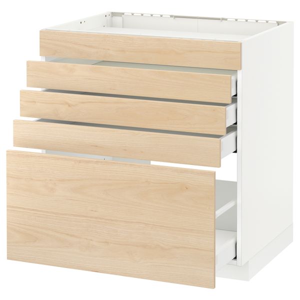 Напольный шкаф для варочной панели, 5 фасадов, 4 ящиков МЕТОД / МАКСИМЕРА, белый, Аскерсунд под светлый ясень ясень - схема-чертеж с размерами