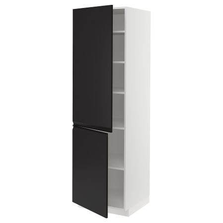 Высокий шкаф с полками, 2 дверцы, белый, Upplöv матовый антрацит, 60x60x200 см IKEA METOD МЕТОД 994.932.01