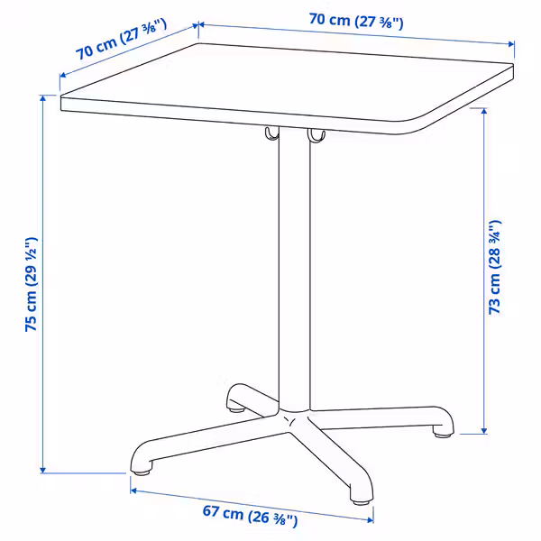 STENSELE Стол - антрацит/антрацит 70x70 см - схема-чертеж с размерами