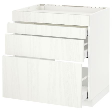 Напольный шкаф для духовки, 4фасада, 3 ящика МЕТОД / МАКСИМЕРА, белый, Росдаль белый