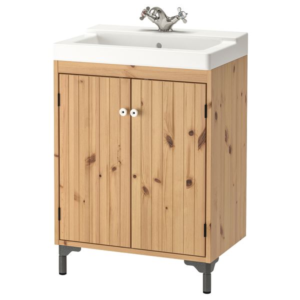 Шкаф под раковину с 2-мя дверцами СИЛВЕРОН / ТЭЛЛЕВИКЕН, светло-коричневый (61x41x88 см) - схема-чертеж с размерами