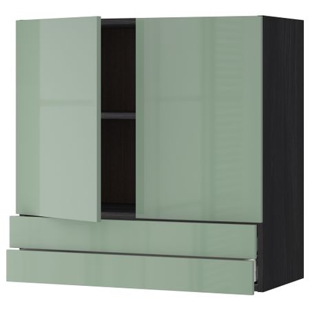 Навесной шкаф, 2 дверцы, 2 ящика МЕТОД / МАКСИМЕРА, черный, Калларп светло-зеленый