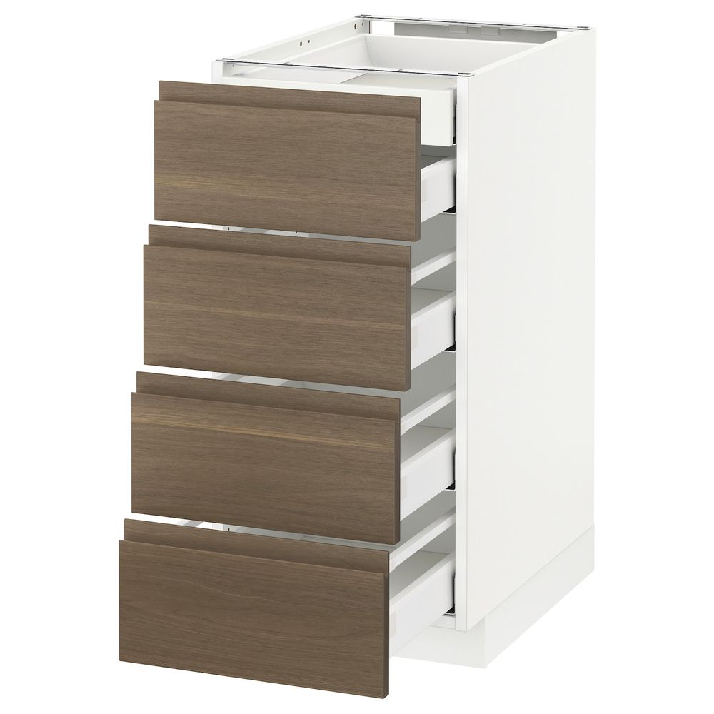 Напольный шкаф 4 фронтальных, 2 низких, 3 средних ящ, белый/Воксторп грецкий орех 40x60 см IKEA METOD МЕТОД / MAXIMERA МАКСИМЕРА - фото 1