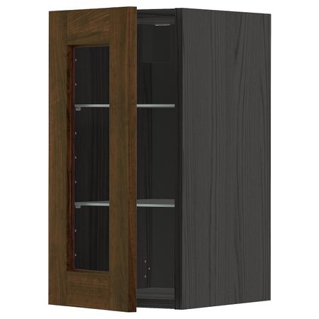 Навесной шкаф с полками, стекляными дв, черный/Эдсерум коричневый 30x60 см IKEA МЕТОД 493.042.84