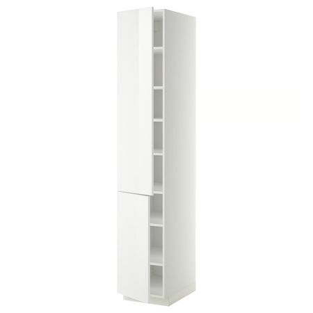METOD Высокий шкаф с полками/2 дверцы - белый/Ringhult белый 40x60x220 см