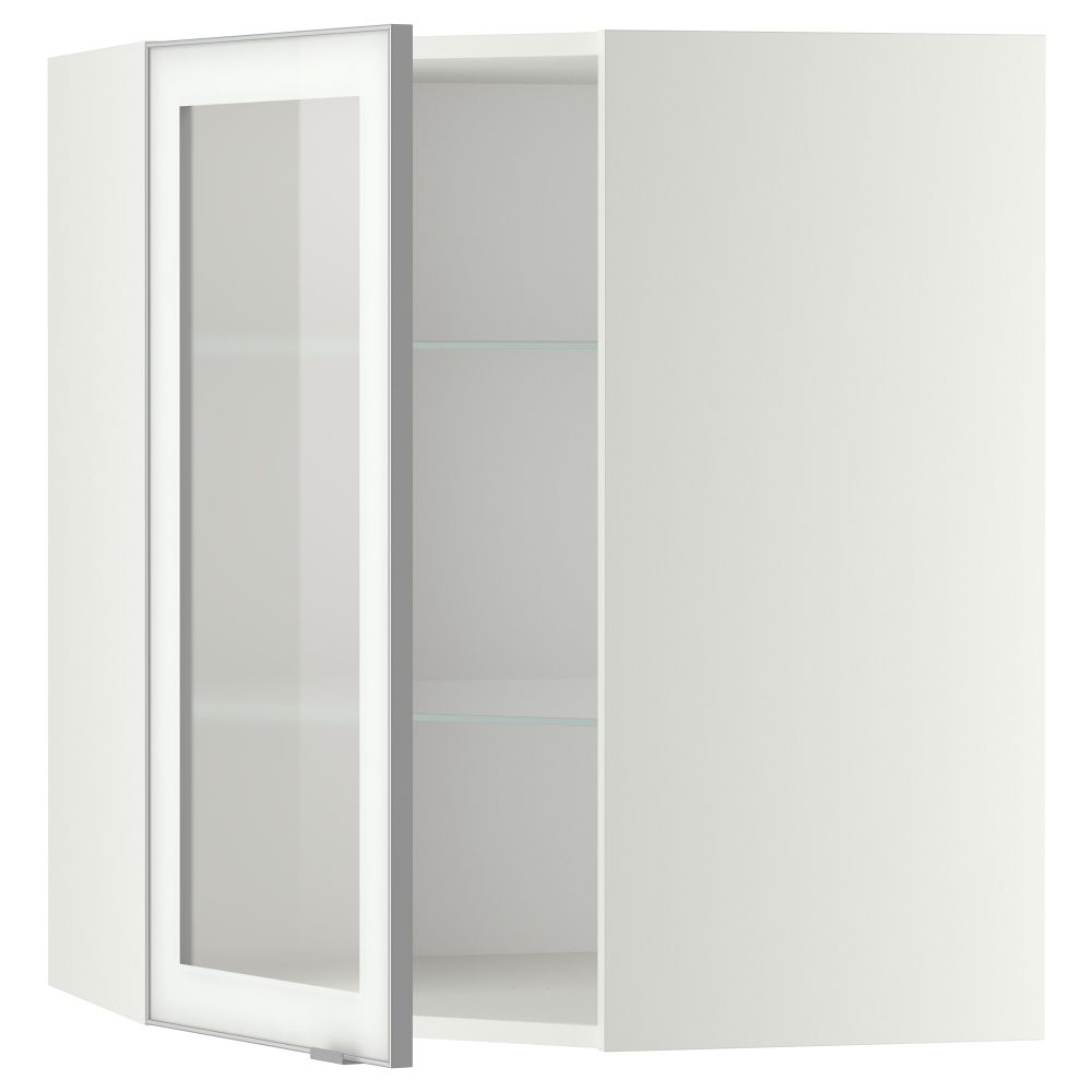 Угловой навесной шкаф с полками, стекляными дверцами МЕТОД, белый, Ютис матовое стекло - схема-чертеж с размерами