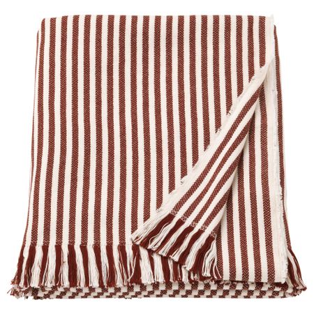 Плед ТУВАЛИ, в полоску белый, красно-коричневый (120x180 см)