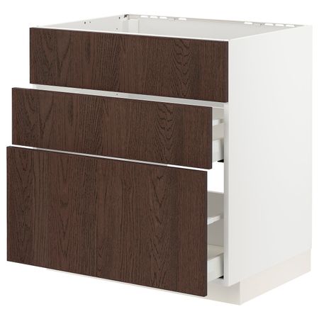 Шкаф под мойку+3фасада/2ящика, белый/Синарп коричневый 80x60 см IKEA METOD МЕТОД / MAXIMERA МАКСИМЕРА 794.044.56