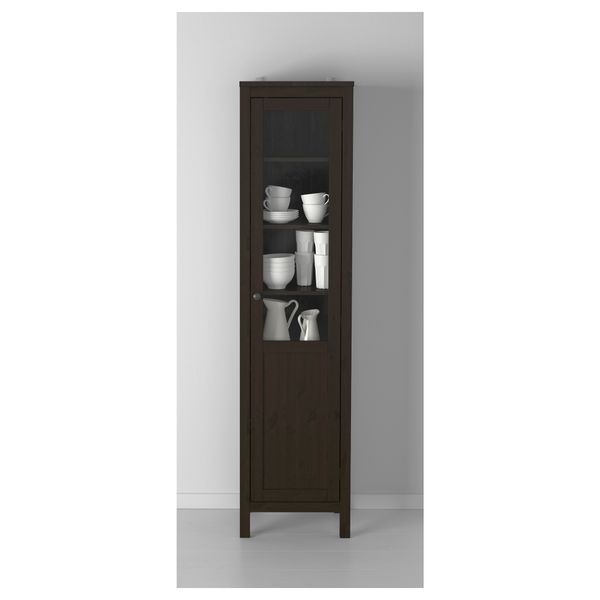 Шкаф с глухой, стеклянной дверцей ХЕМНЭС, черно-коричневый (49x197 см) - фото 2