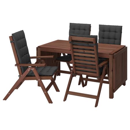 Стол + 4 кресла, для/сада, коричневая морилка/Холло черный IKEA ÄPPLARÖ ЭПЛАРО 392.289.45