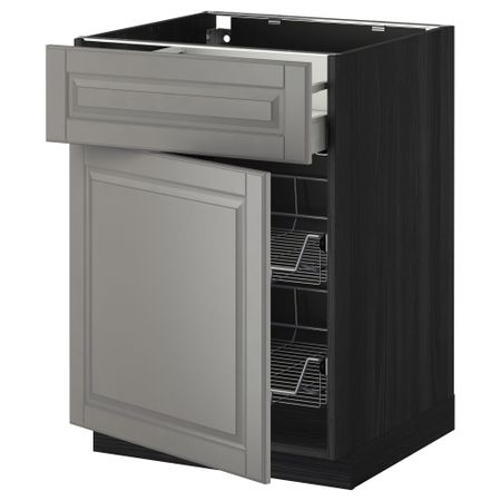 Напольный шкаф с проволочной корзиной, ящиком, дверью МЕТОД / МАКСИМЕРА, черный, Будбин серый