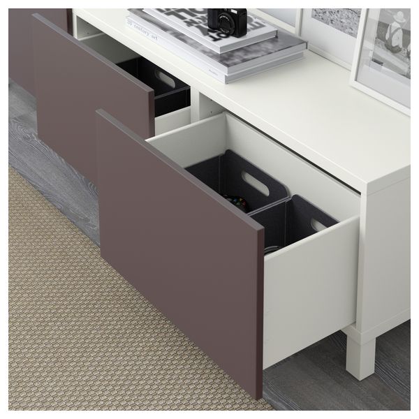 Комбинация для хранения с ящиками БЕСТО, белый, Вальвикен темно-коричневый (180x40x48 см) - схема-чертеж с размерами