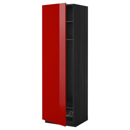Высокий шкаф с полками, проволочной корзиной МЕТОД, черный, Рингульт красный