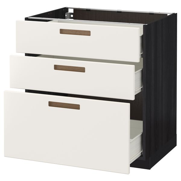 Напольный шкаф с 3 ящиками МЕТОД / ФОРВАРА, черный, Мэрста белый - схема-чертеж с размерами
