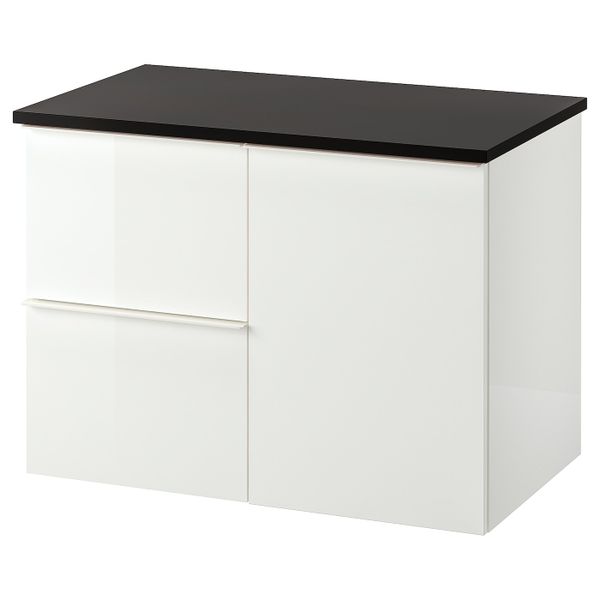 Шкаф под раковину с 3 ящиками, глянцевый белый/антрацит 82x49x60 см IKEA ГОДМОРГОН / ТОЛКЕН 292.952.28 - фото 1