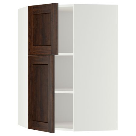 Угловой навесной шкаф + полки, 2 дверцы МЕТОД, белый, Эдсерум коричневый (68x100 см)