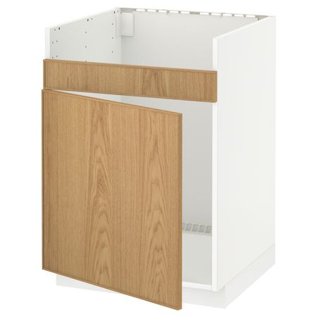 Напольный шкаф для мойки ХАВСЕН, белый/Экестад дуб 60x60 см IKEA METOD МЕТОД 492.801.60
