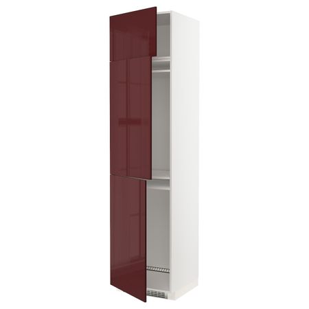 Высокий шкаф для холодильника или морозильника, с 3 дверями, белый Калларп/глянцевый темный красно-коричневый 60x60x240 см IKEA