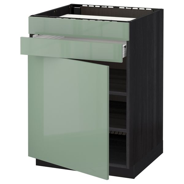 Напольный шкаф для варочной панели, доводчик, 2 фасада, 1 ящик МЕТОД / ФОРВАРА, черный, Калларп светло-зеленый (60x60 см) - схема-чертеж с размерами
