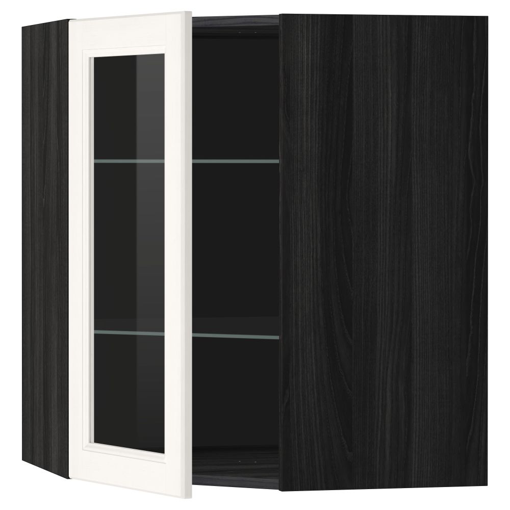 Угловой навесной шкаф с полками, стекляными дверцами МЕТОД, черный, Лаксарби белый - схема-чертеж с размерами