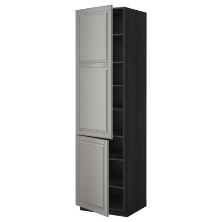 Высокий шкаф с полками, 2 дверцы МЕТОД, черный, Будбин серый